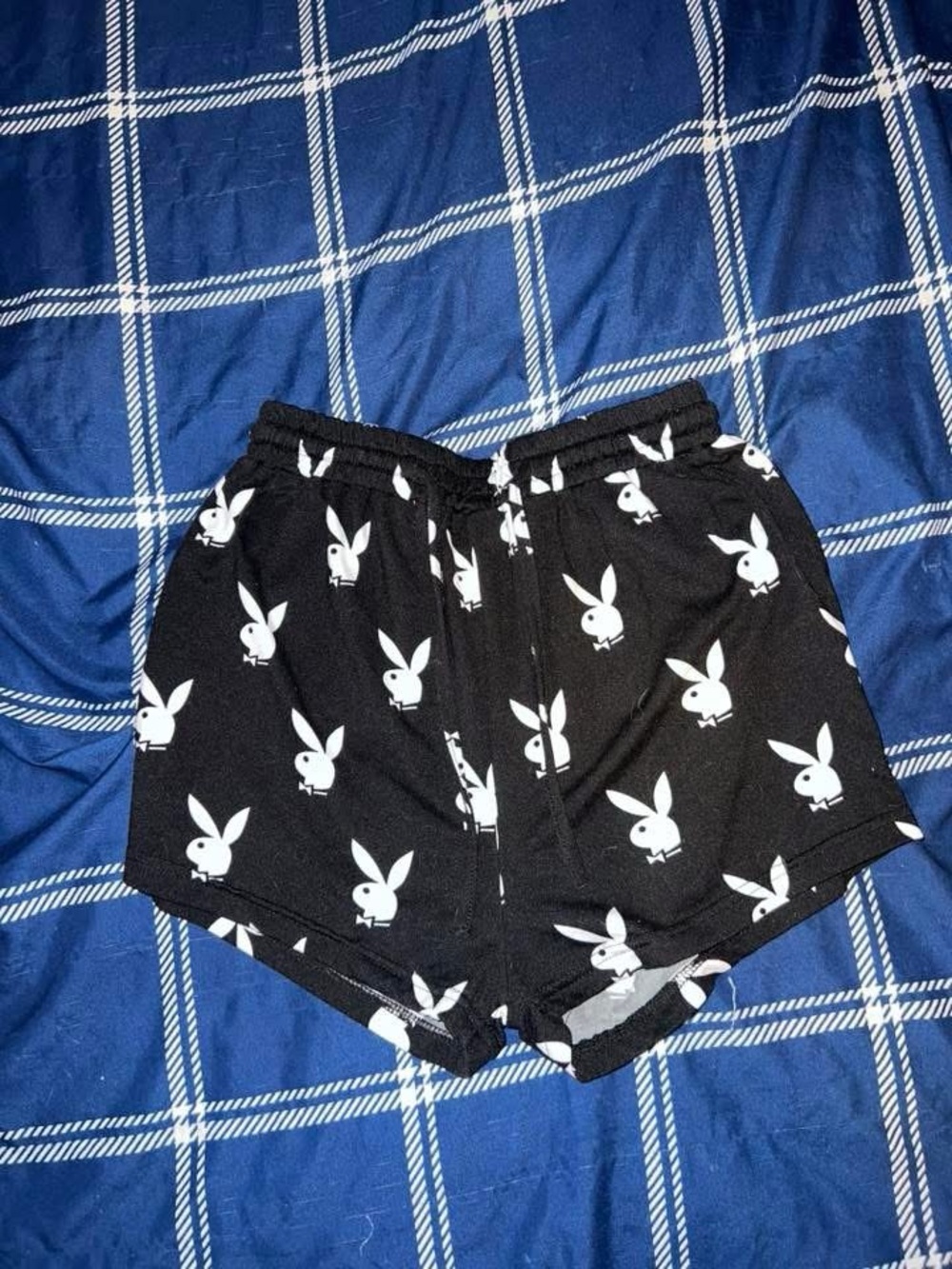PLAYBOY Black Shorts with White Bunny Print